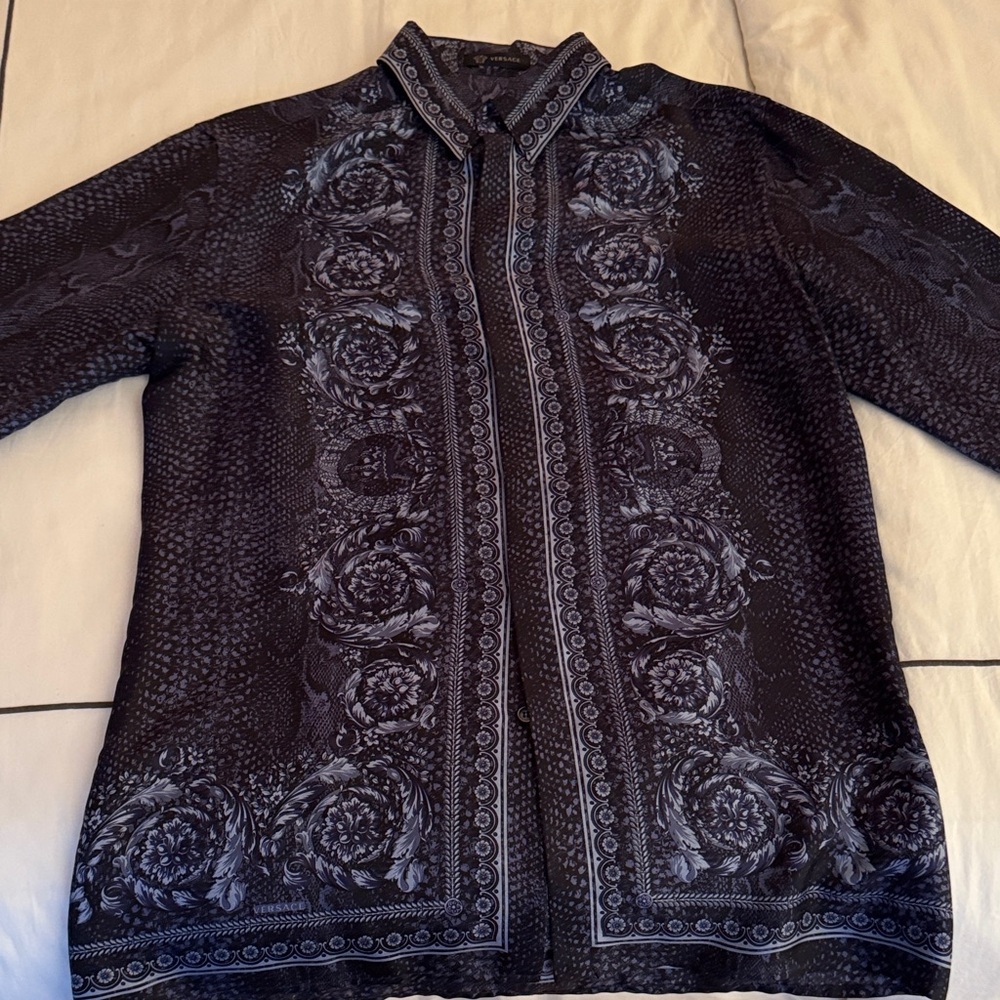 Versace Black and Blue Floral Blouse